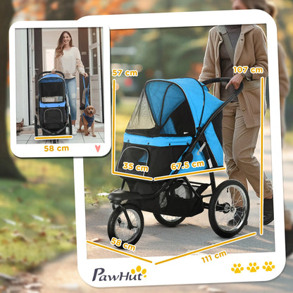 PawHut Foldable Pet Stroller with 3 Wheels - Blue