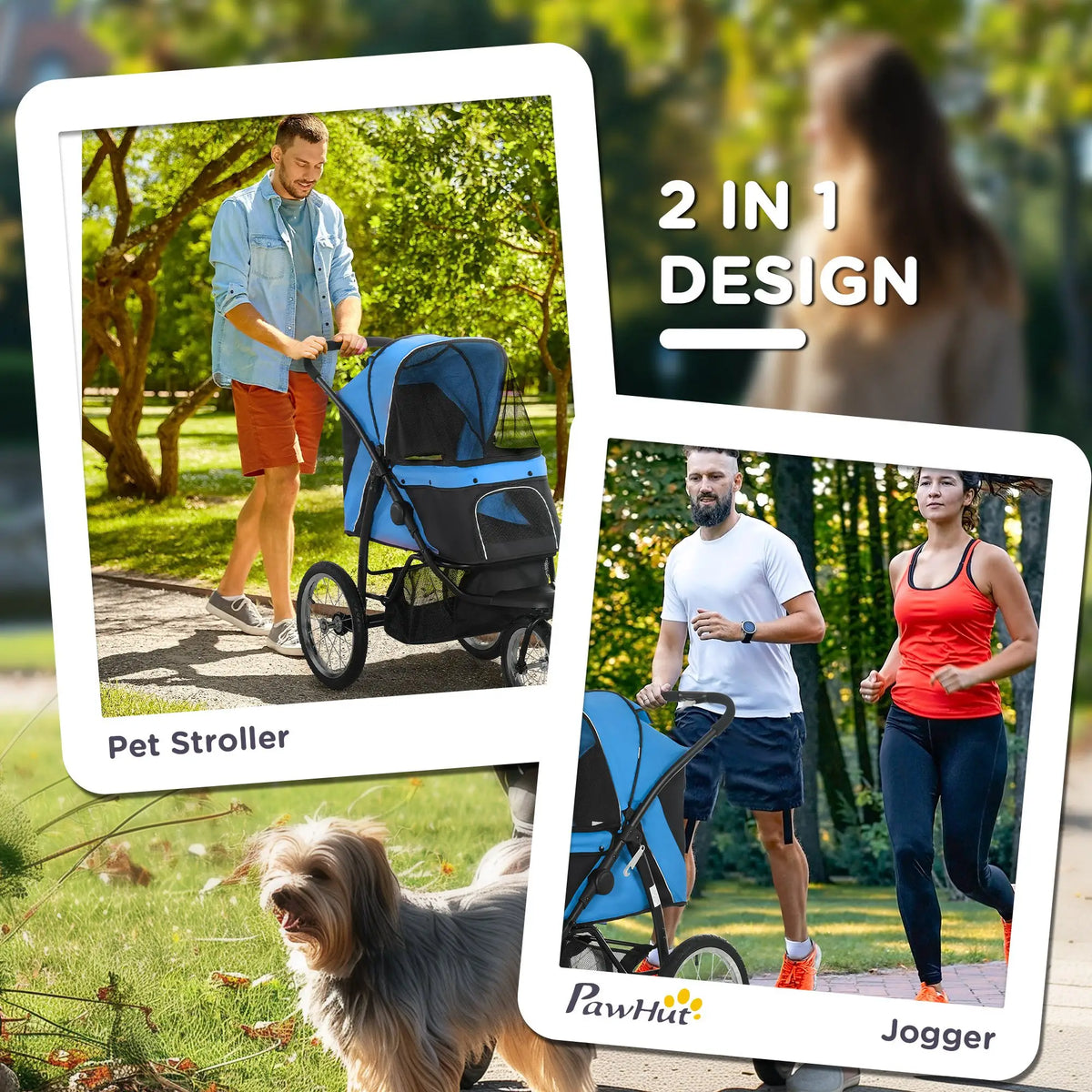 PawHut Foldable Pet Stroller with 3 Wheels - Blue