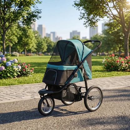 PawHut Foldable Pet Stroller with 3 Wheels - Green