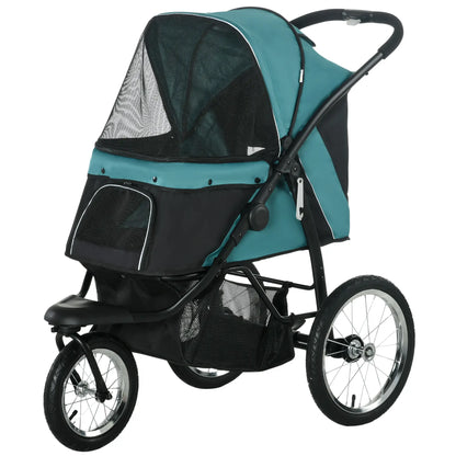 PawHut Foldable Pet Stroller with 3 Wheels - Green