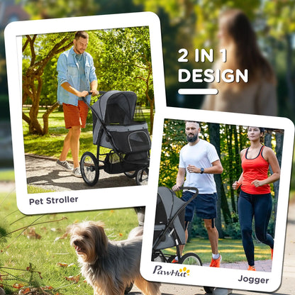 PawHut Foldable Pet Stroller with 3 Wheels - Grey