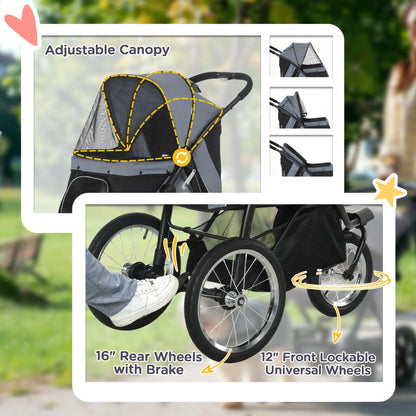 PawHut Foldable Pet Stroller with 3 Wheels - Grey