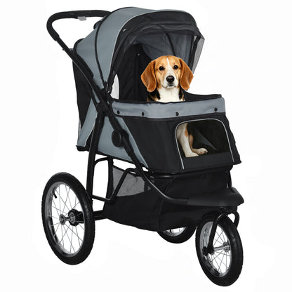PawHut Foldable Pet Stroller with 3 Wheels - Grey