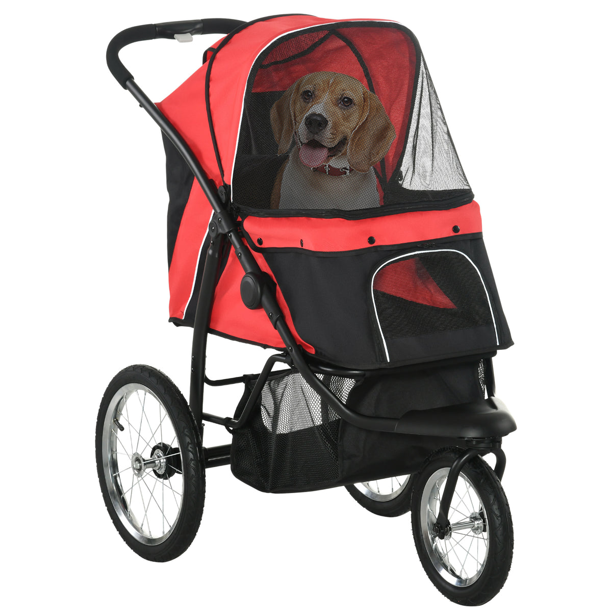 PawHut Foldable Pet Stroller with 3 Wheels - Red