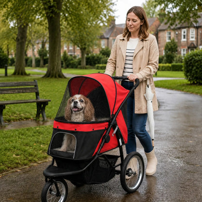 PawHut Foldable Pet Stroller with 3 Wheels - Red