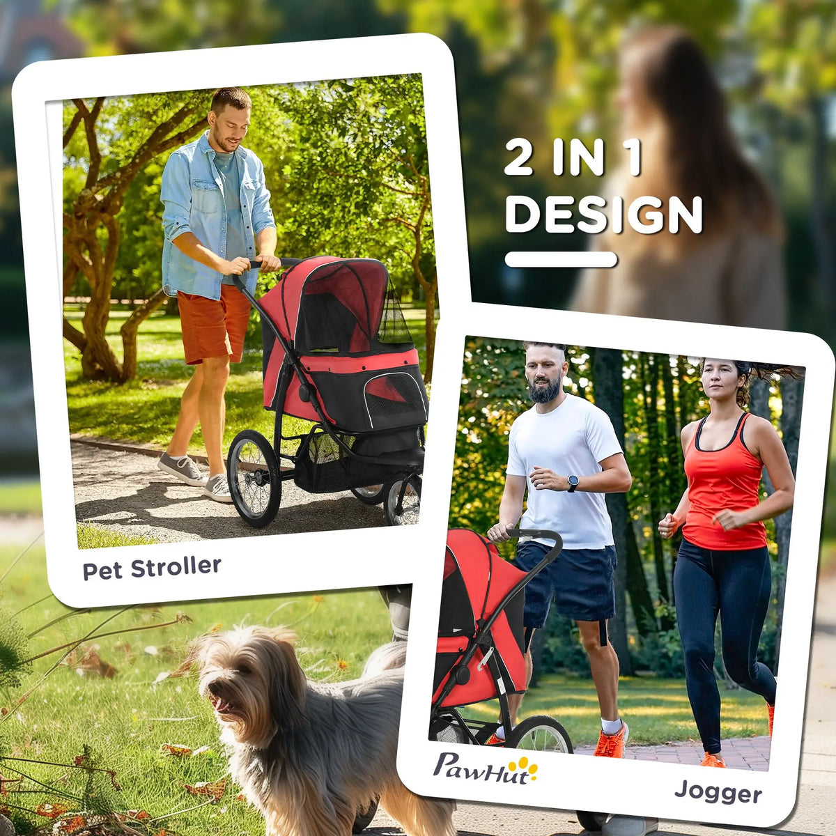 PawHut Foldable Pet Stroller with 3 Wheels - Red
