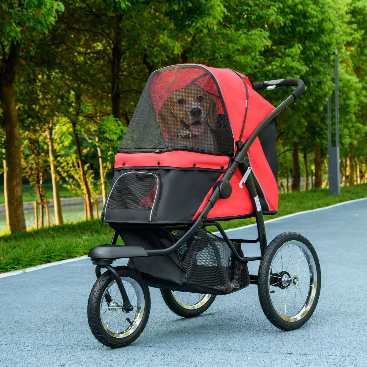 PawHut Foldable Pet Stroller with 3 Wheels - Red
