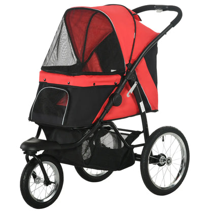 PawHut Foldable Pet Stroller with 3 Wheels - Red