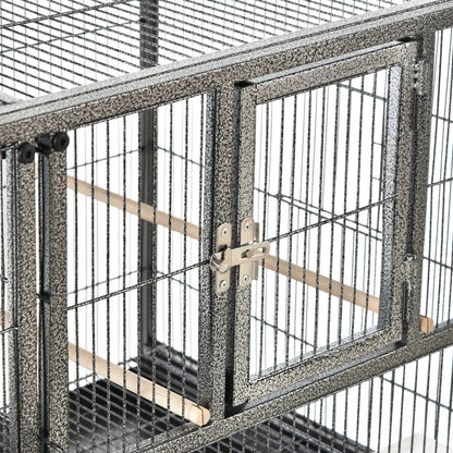 PawHut Large Bird Cage with Divider & Rolling Stand – Black