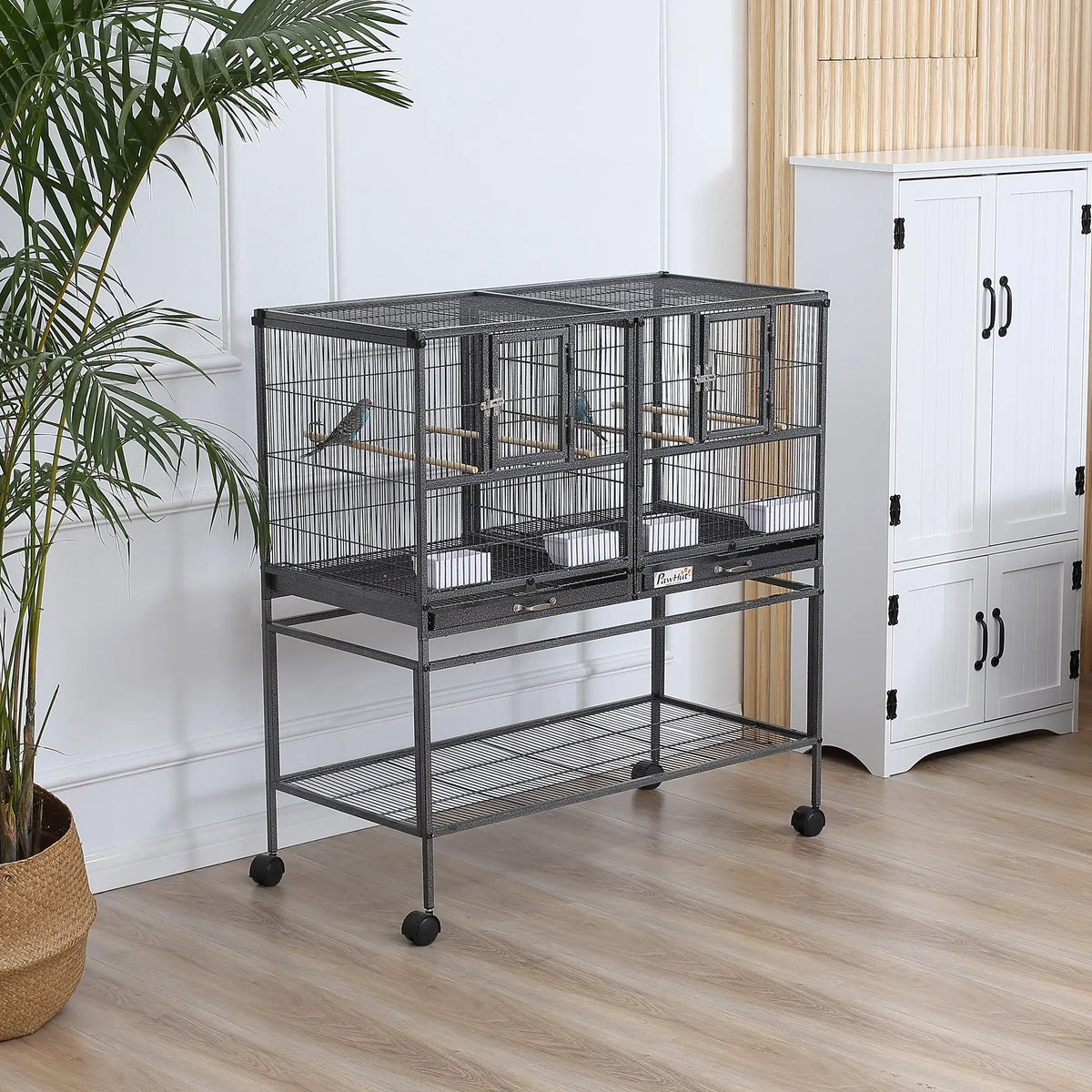PawHut Large Bird Cage with Divider & Rolling Stand – Black