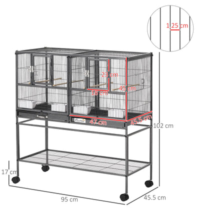 PawHut Large Bird Cage with Divider & Rolling Stand – Black