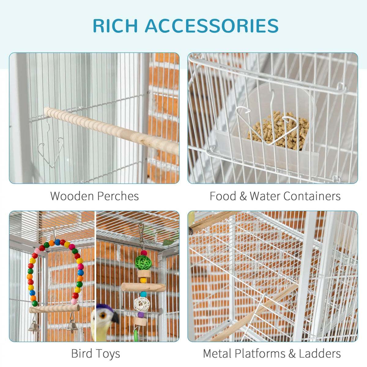 PawHut Large Bird Cage with Stand, Wheels & Accessories – White