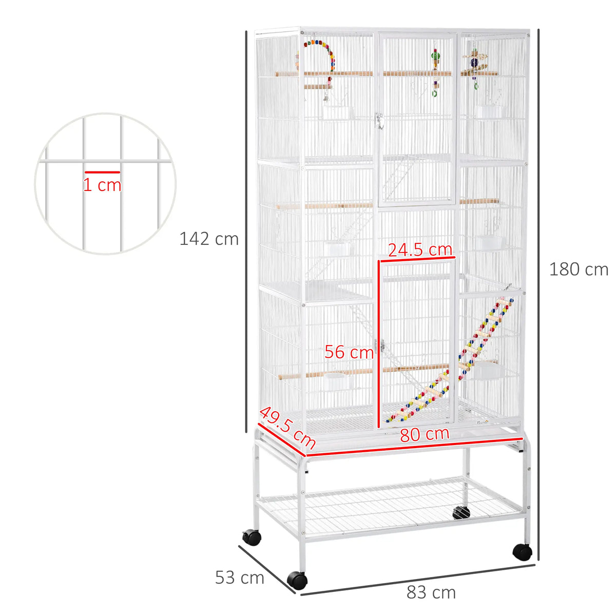 PawHut Large Bird Cage with Stand, Wheels & Accessories – White