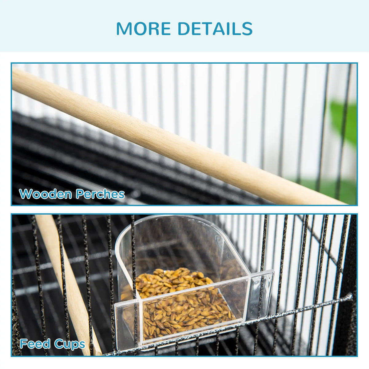 PawHut Large Bird Cage with Stand, Wheels & Storage Shelf – Black