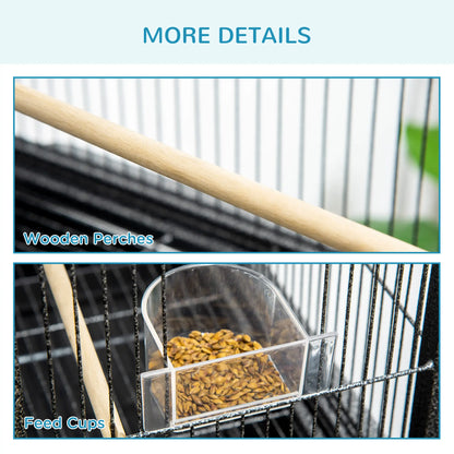 PawHut Large Bird Cage with Stand, Wheels & Storage Shelf – Black