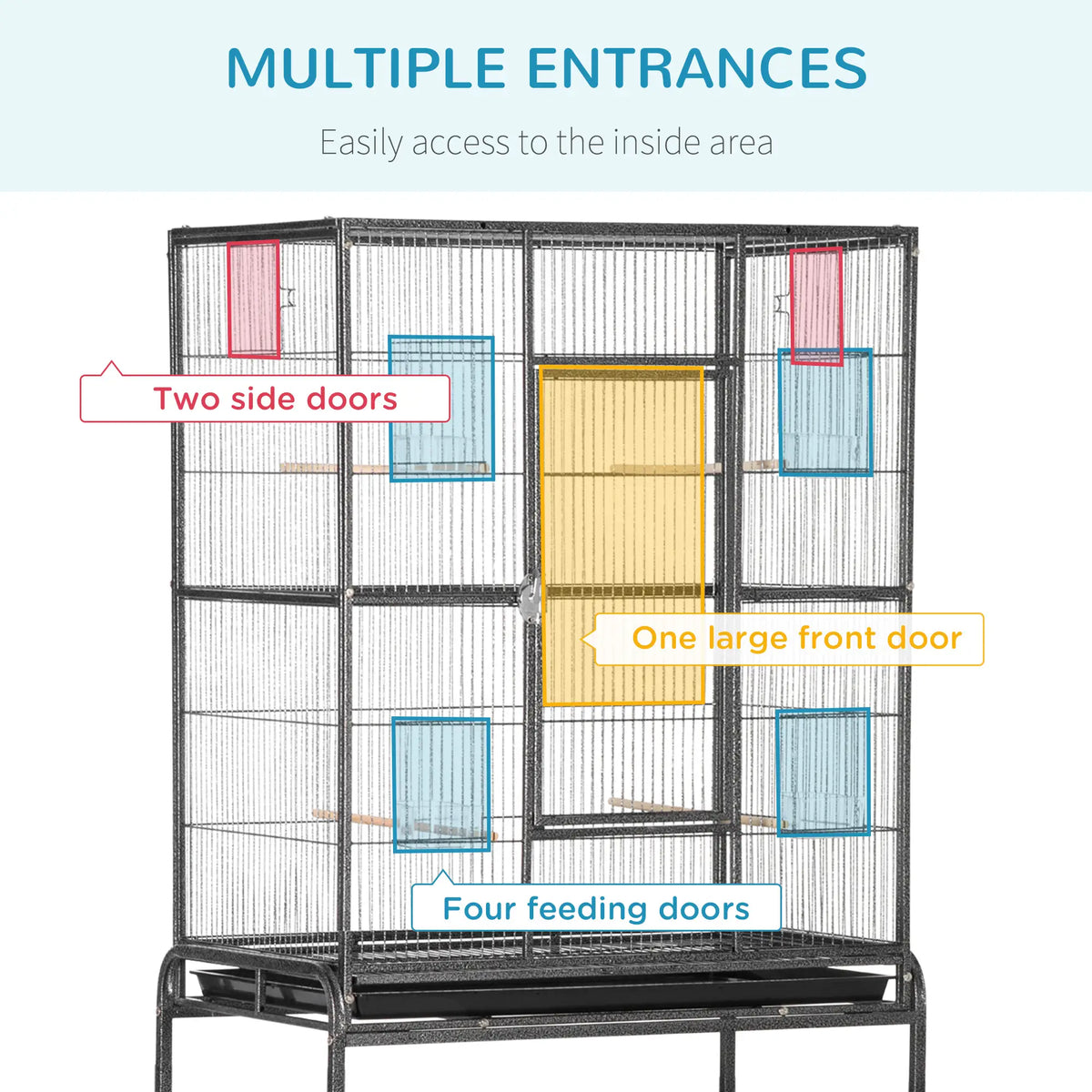 PawHut Large Bird Cage with Stand, Wheels & Storage Shelf – Black