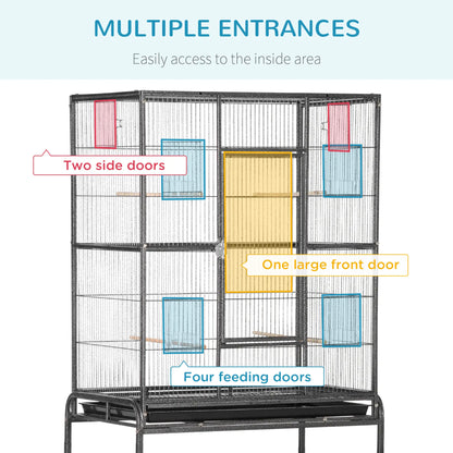 PawHut Large Bird Cage with Stand, Wheels & Storage Shelf – Black
