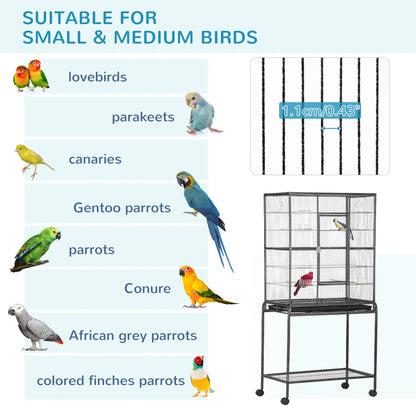 PawHut Large Bird Cage with Stand, Wheels & Storage Shelf – Black