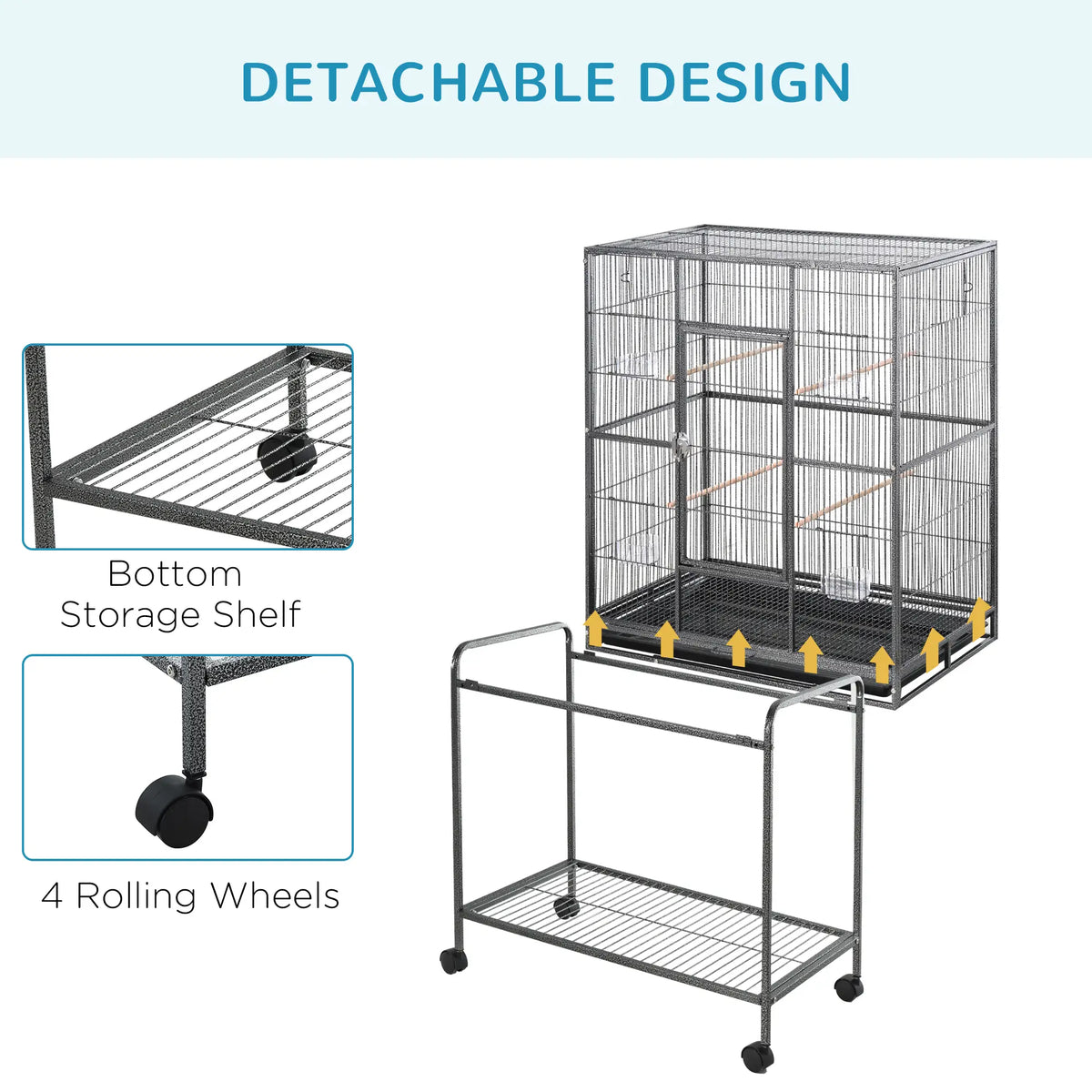 PawHut Large Bird Cage with Stand, Wheels & Storage Shelf – Black