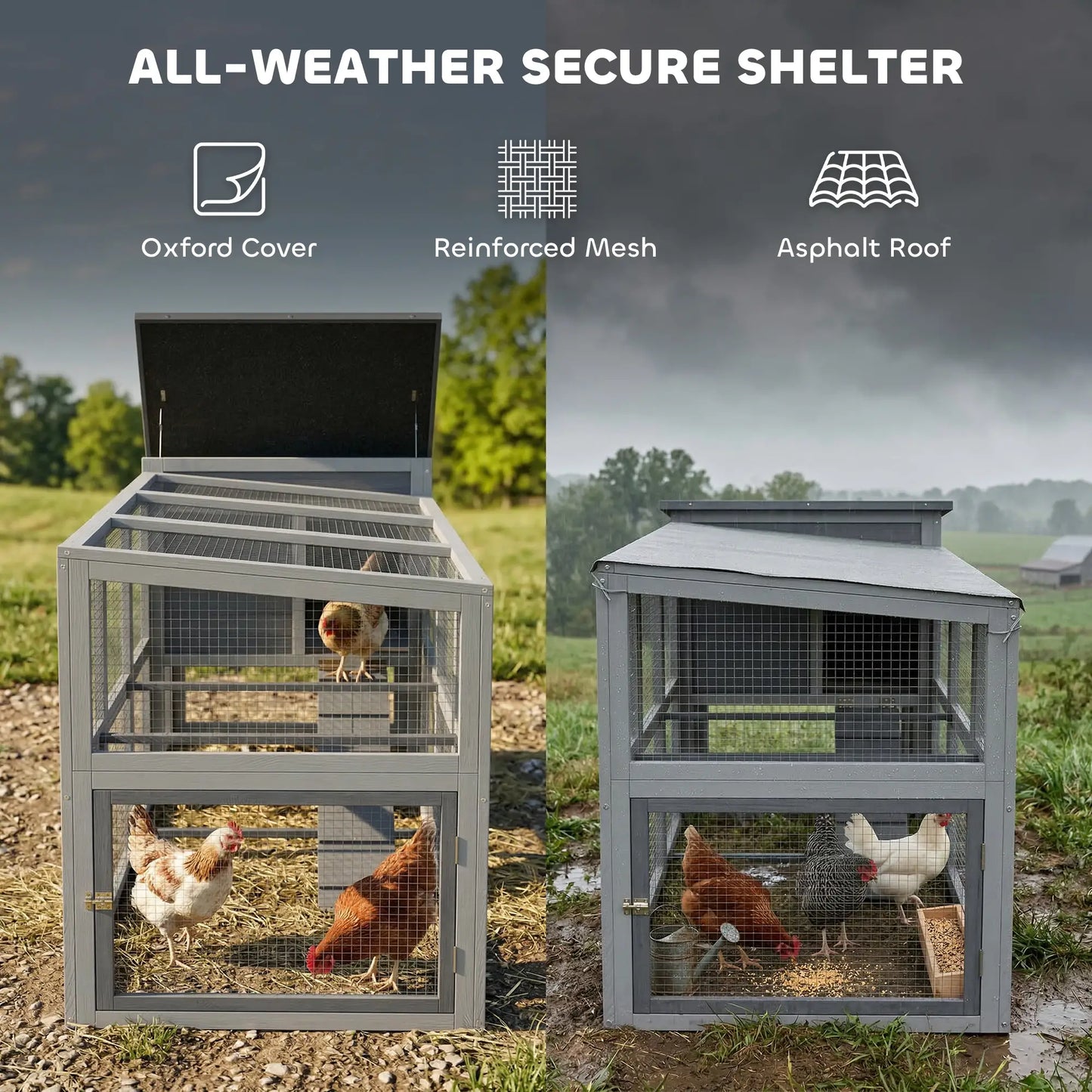 PawHut Large Chicken Coop with Run, Nesting Box & Pull-Out Tray