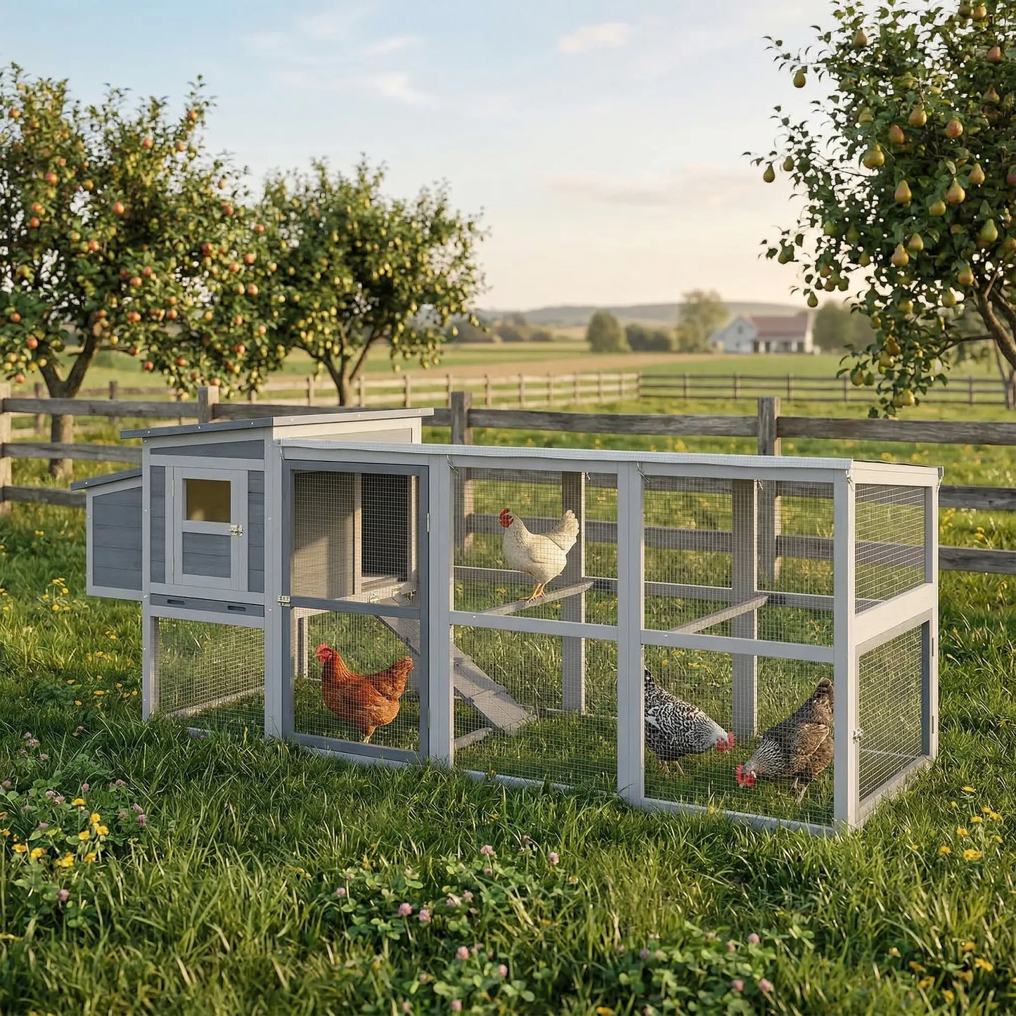 PawHut Large Chicken Coop with Run, Nesting Box & Pull-Out Tray