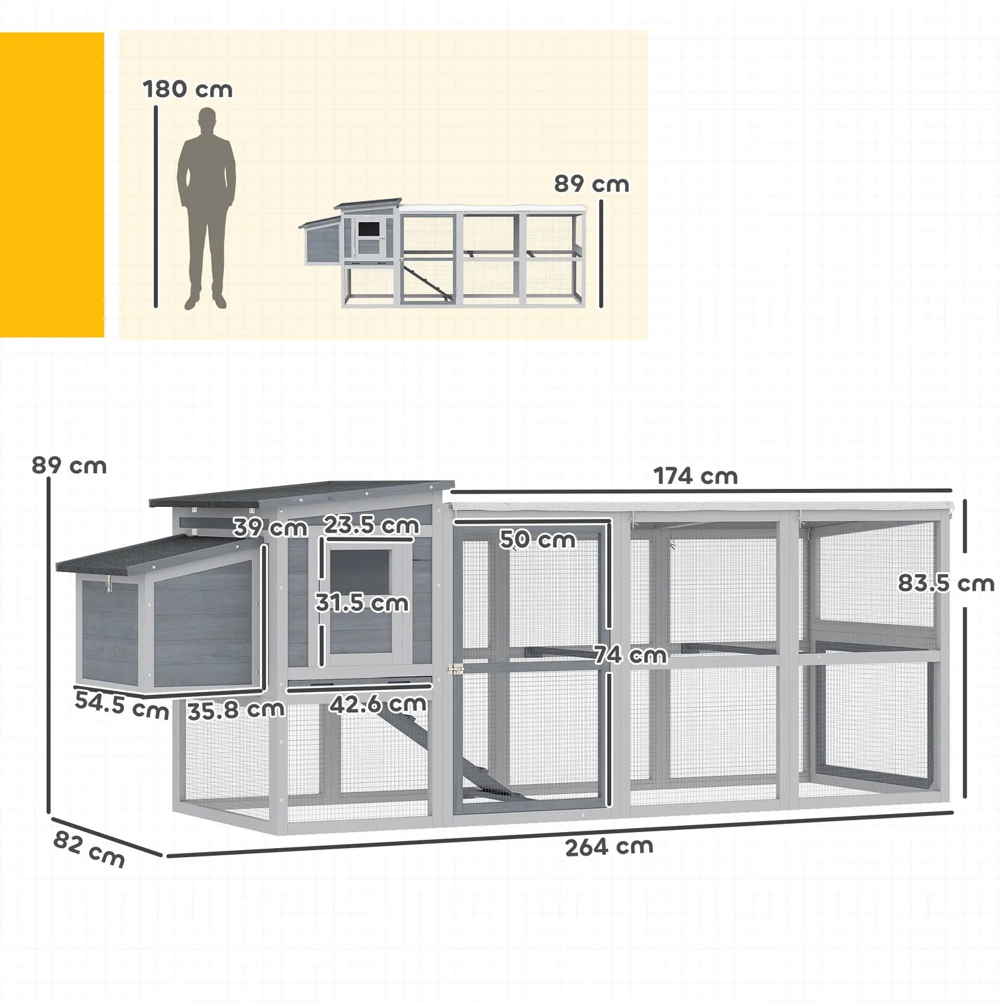 PawHut Large Chicken Coop with Run, Nesting Box & Pull-Out Tray