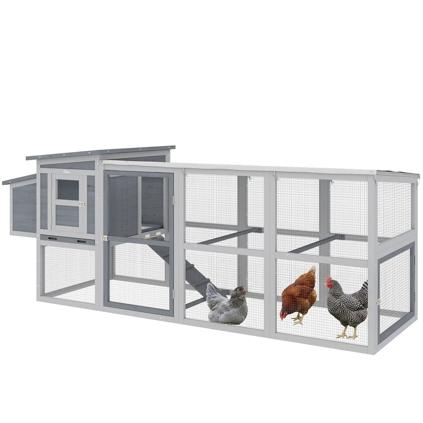 PawHut Large Chicken Coop with Run, Nesting Box & Pull-Out Tray