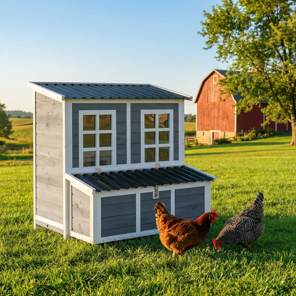 PawHut Large Wooden Chicken Coop – Outdoor Hen House with Nesting Box & Ramp