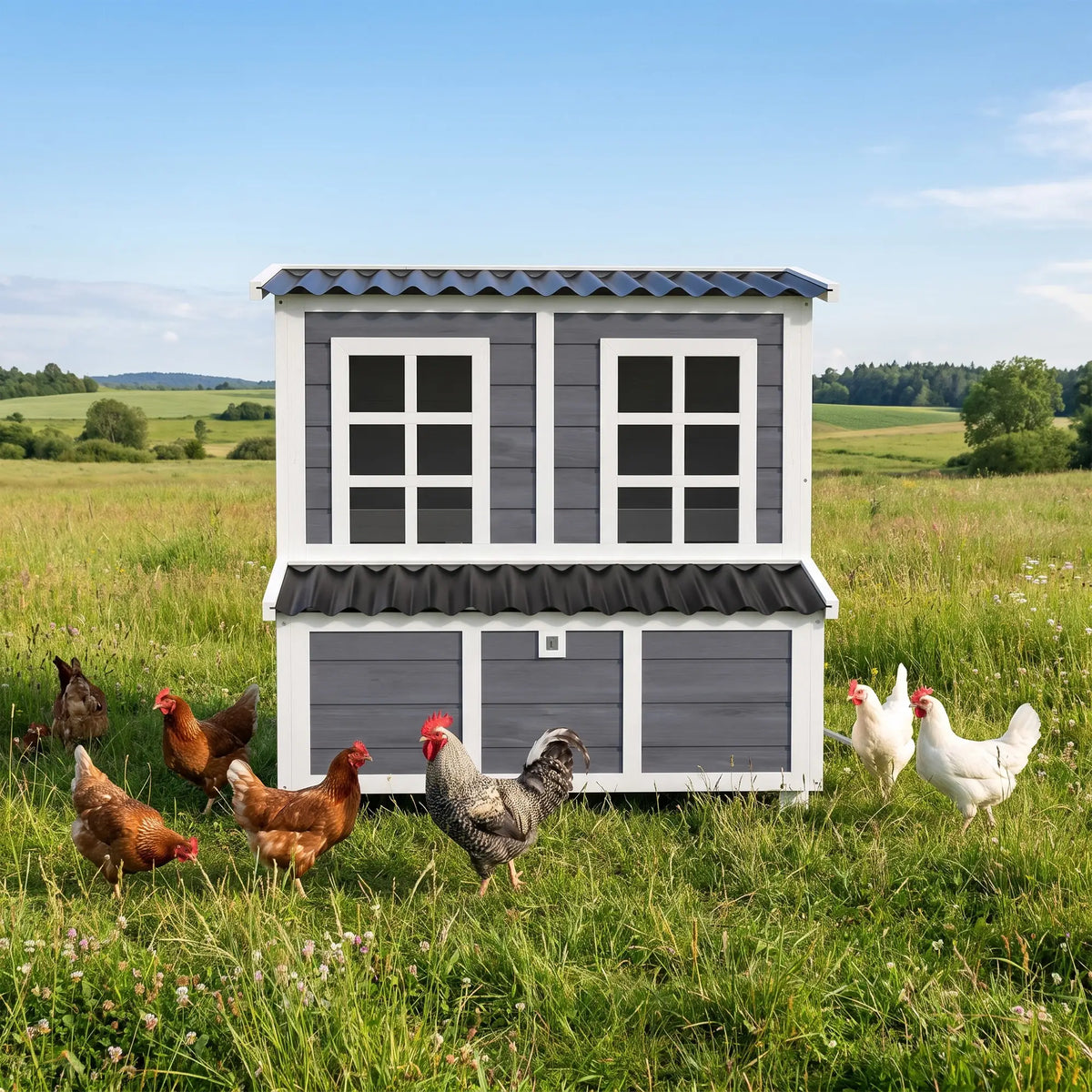 PawHut Large Wooden Chicken Coop – Outdoor Hen House with Nesting Box & Ramp