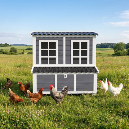 PawHut Large Wooden Chicken Coop – Outdoor Hen House with Nesting Box & Ramp