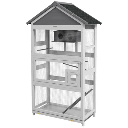 PawHut Wooden Bird Cage with Stand – Grey