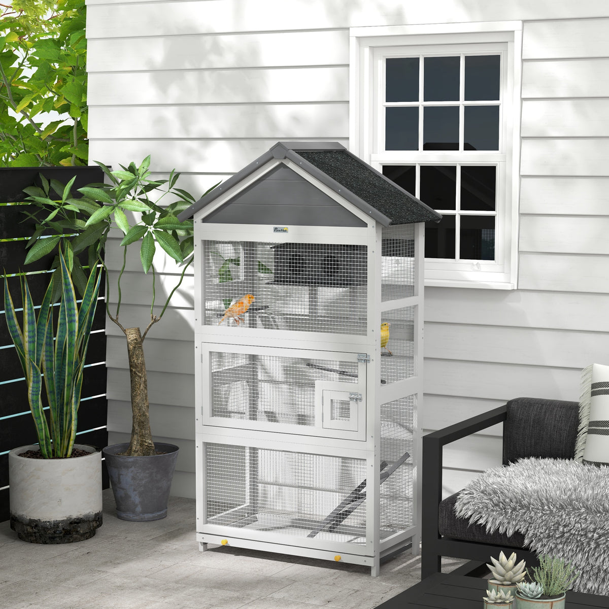 PawHut Wooden Bird Cage with Stand – Grey
