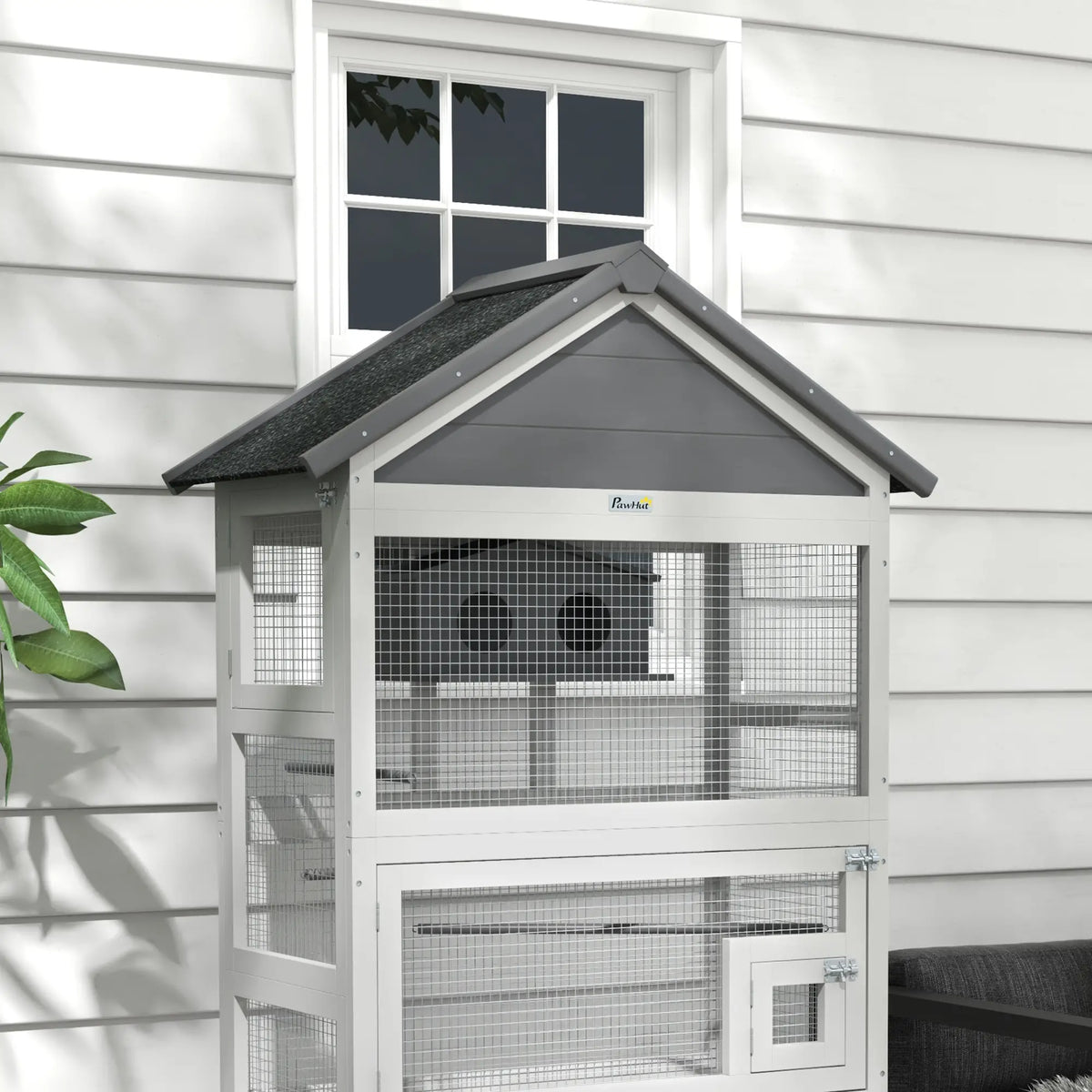 PawHut Wooden Bird Cage with Stand – Grey