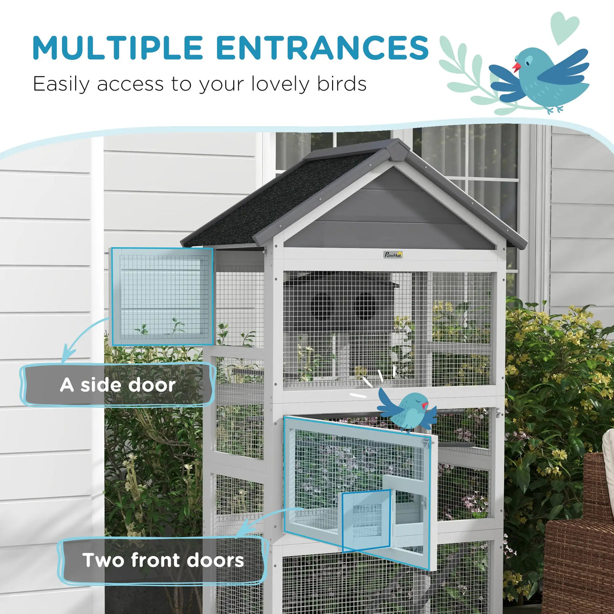 PawHut Wooden Bird Cage with Stand – Grey