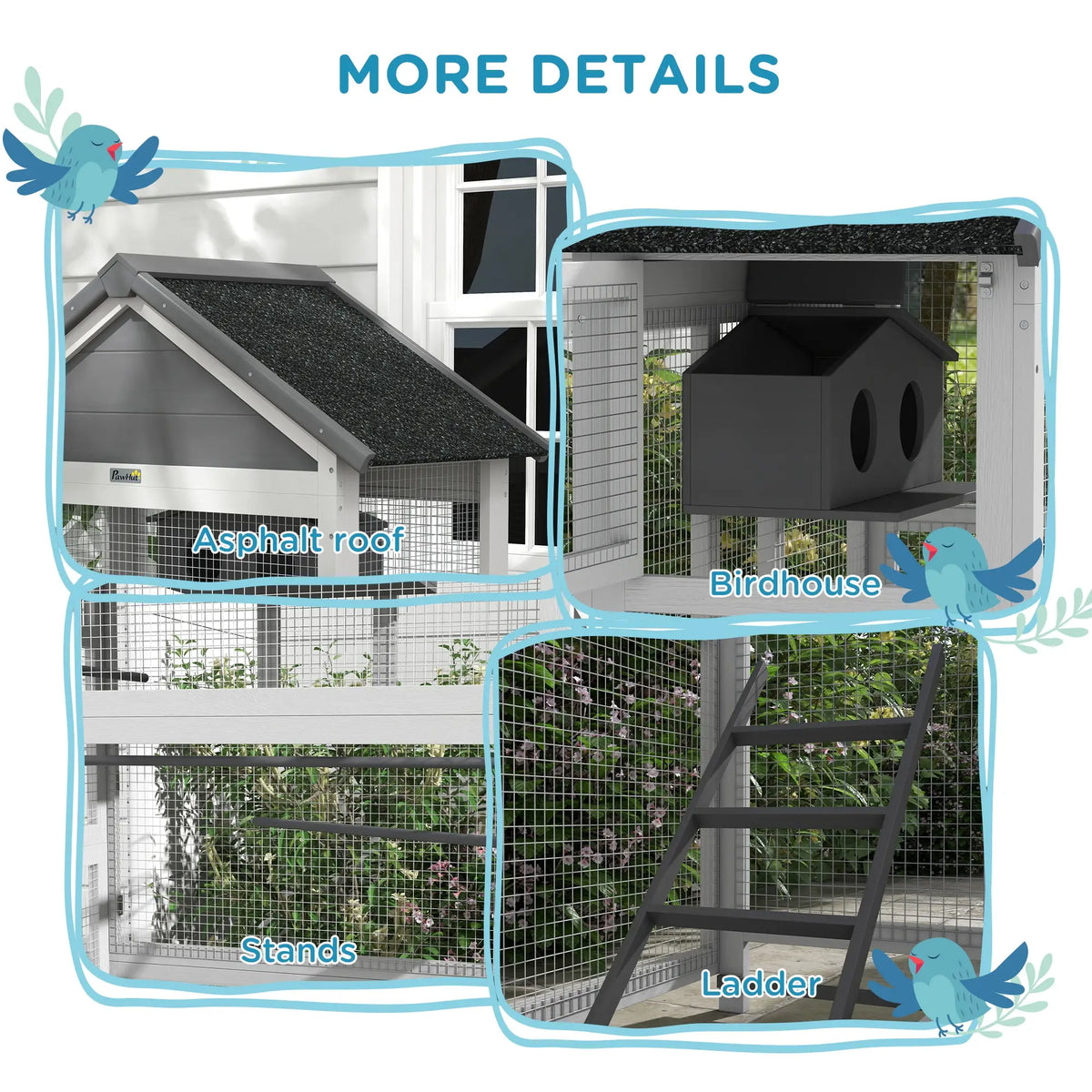 PawHut Wooden Bird Cage with Stand – Grey