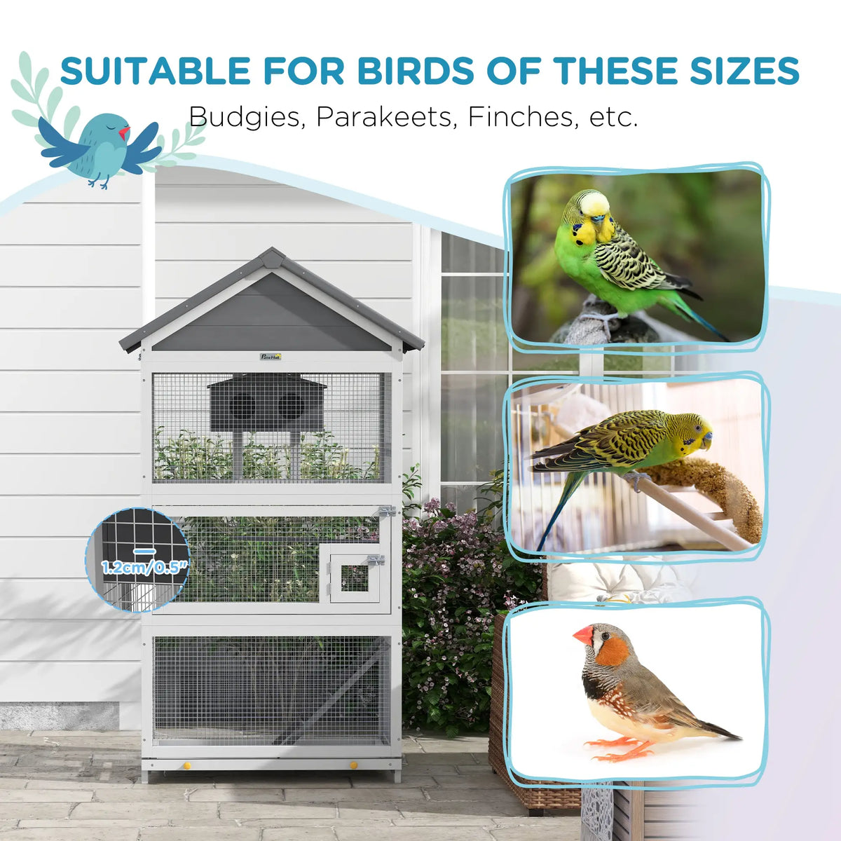 PawHut Wooden Bird Cage with Stand – Grey