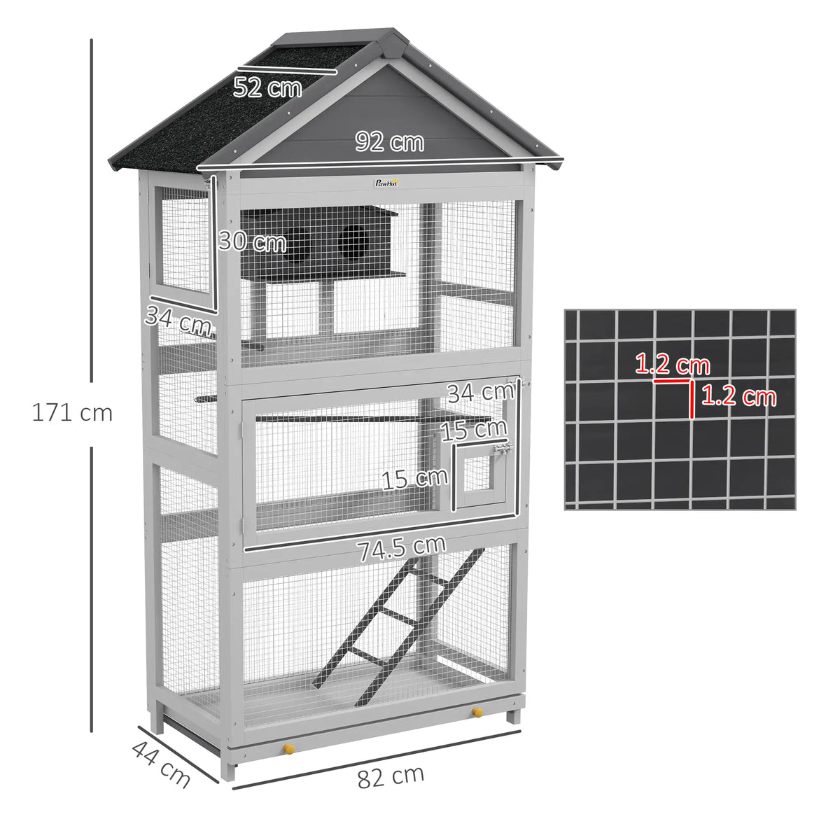 PawHut Wooden Bird Cage with Stand – Grey