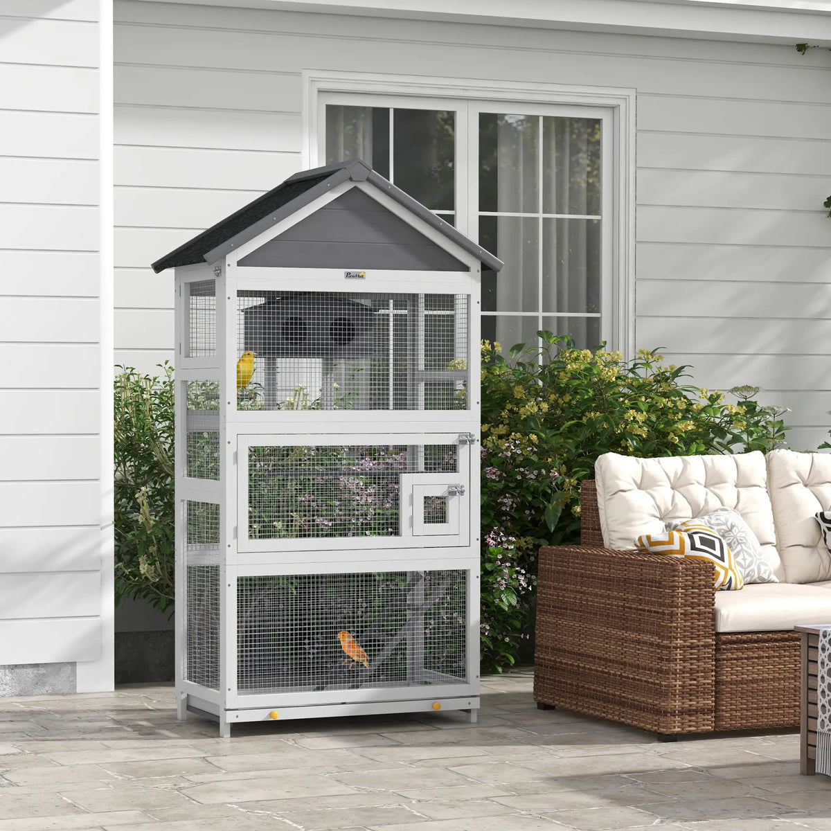 PawHut Wooden Bird Cage with Stand – Grey