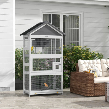 PawHut Wooden Bird Cage with Stand – Grey