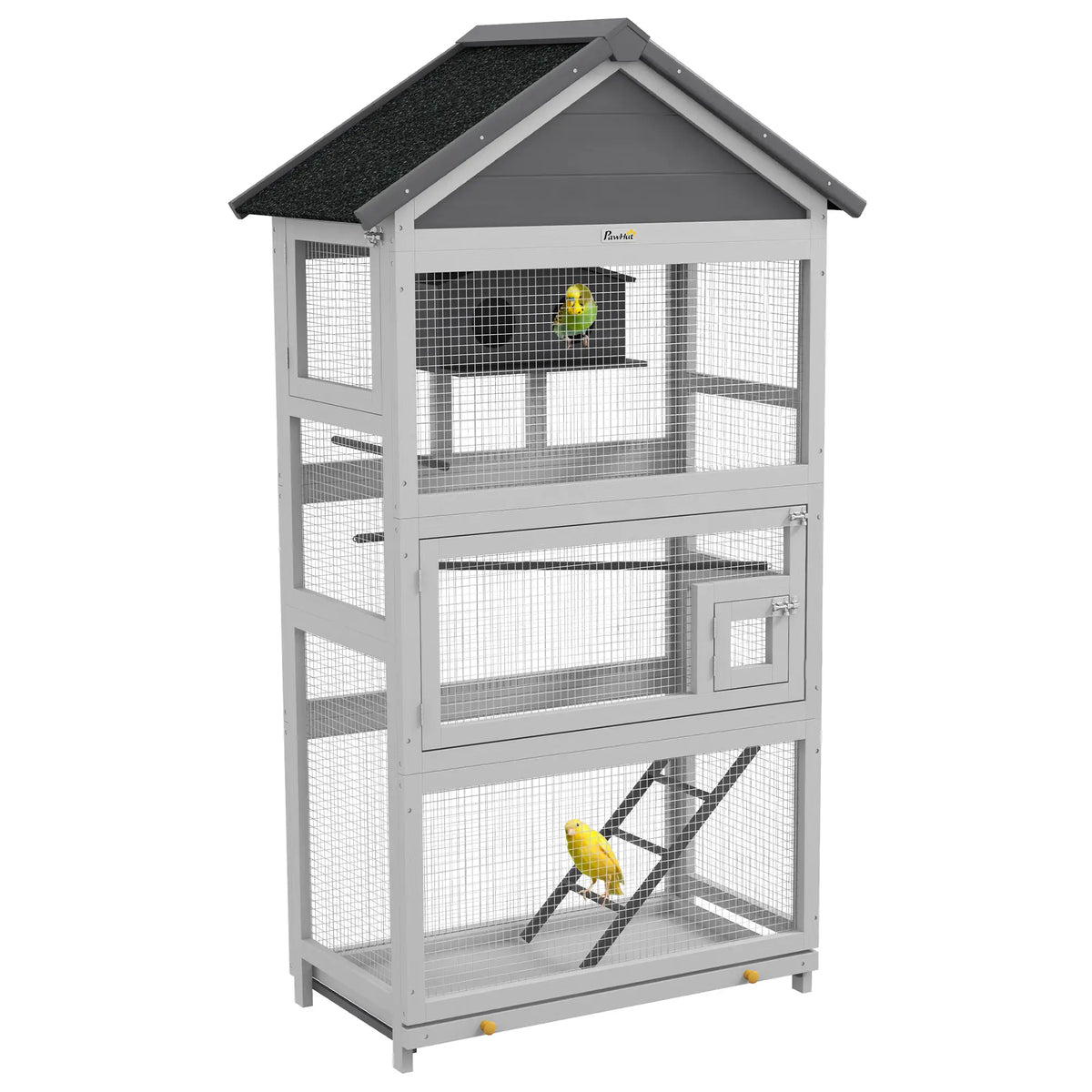 PawHut Wooden Bird Cage with Stand – Grey