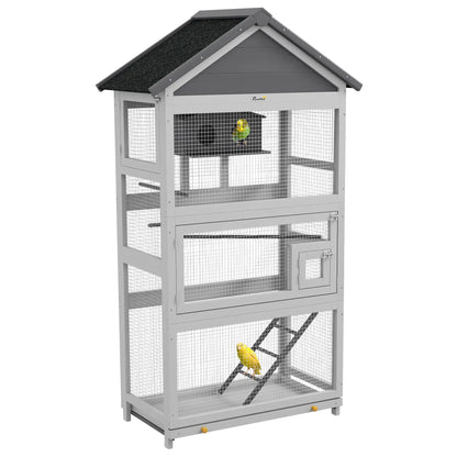 PawHut Wooden Bird Cage with Stand – Grey