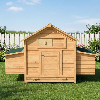 PawHut Wooden Chicken Coop – Outdoor Hen House with Nesting Boxes & Pull-Out Tray