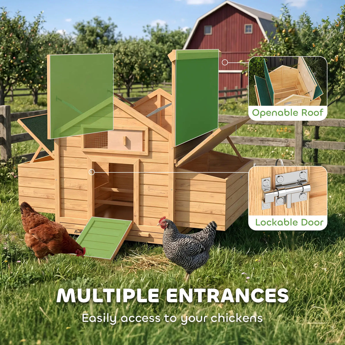 PawHut Wooden Chicken Coop – Outdoor Hen House with Nesting Boxes & Pull-Out Tray