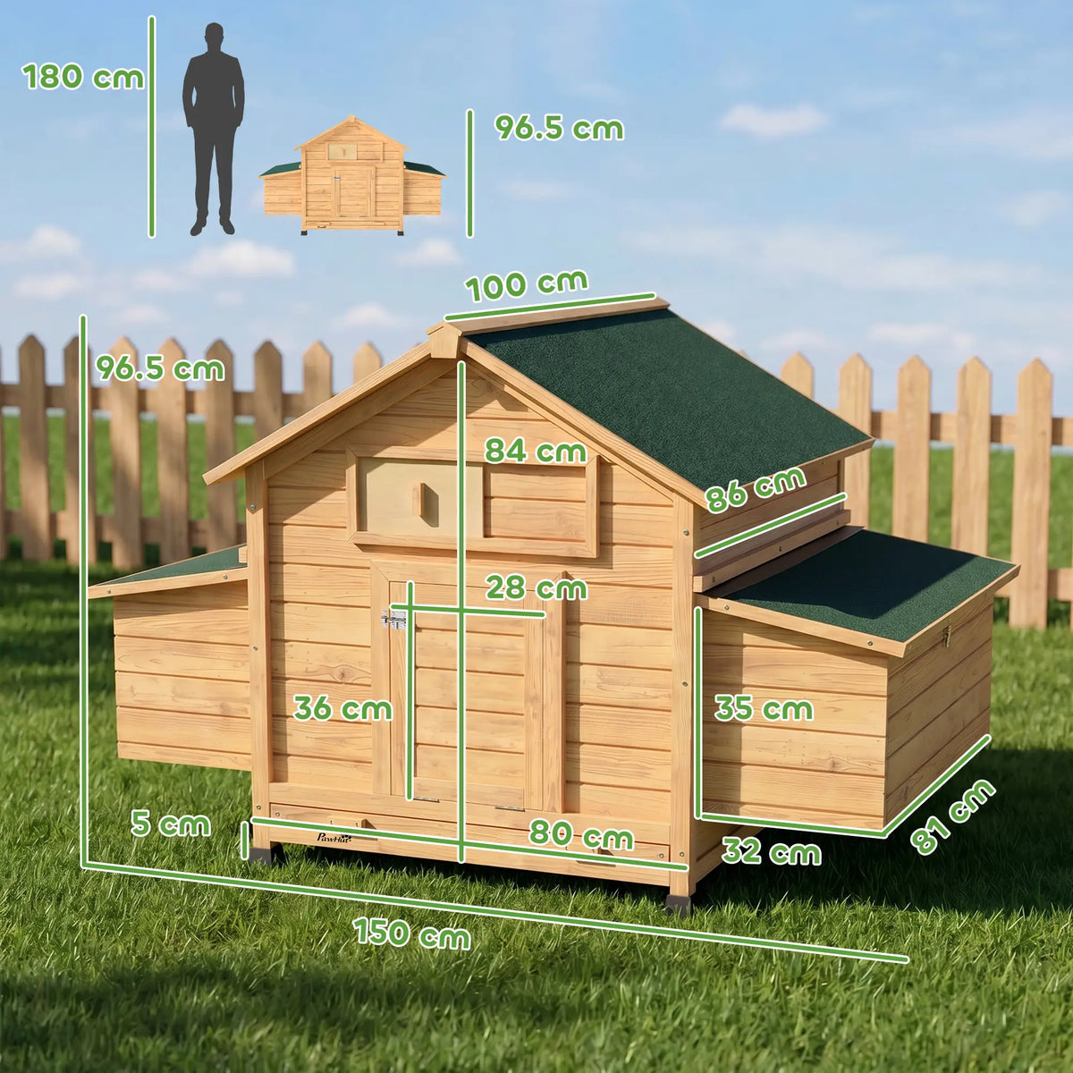 PawHut Wooden Chicken Coop – Outdoor Hen House with Nesting Boxes & Pull-Out Tray