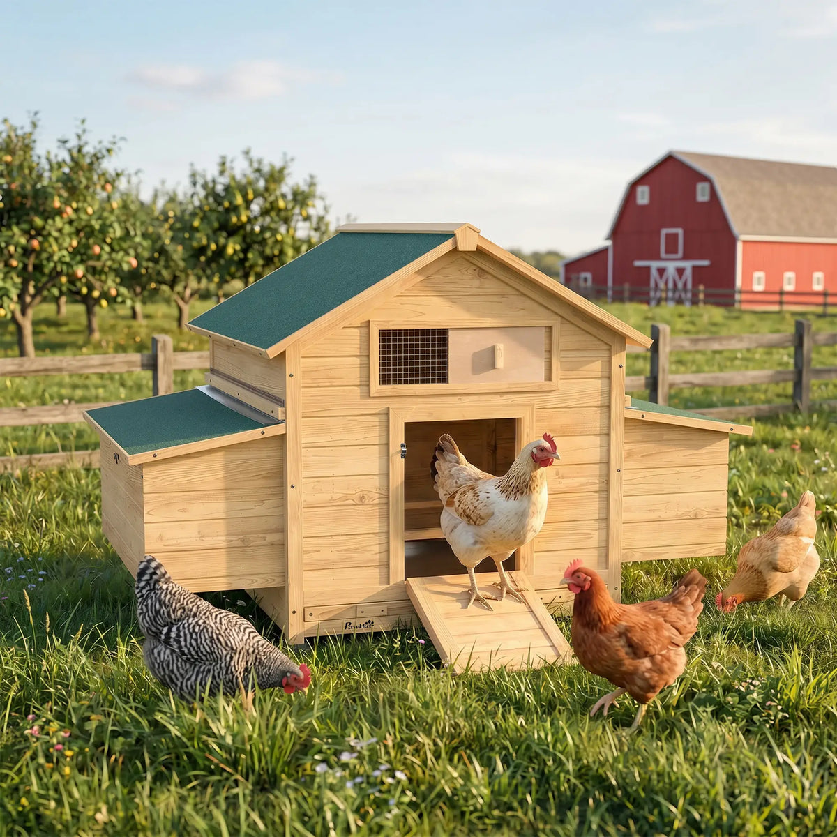 PawHut Wooden Chicken Coop – Outdoor Hen House with Nesting Boxes & Pull-Out Tray