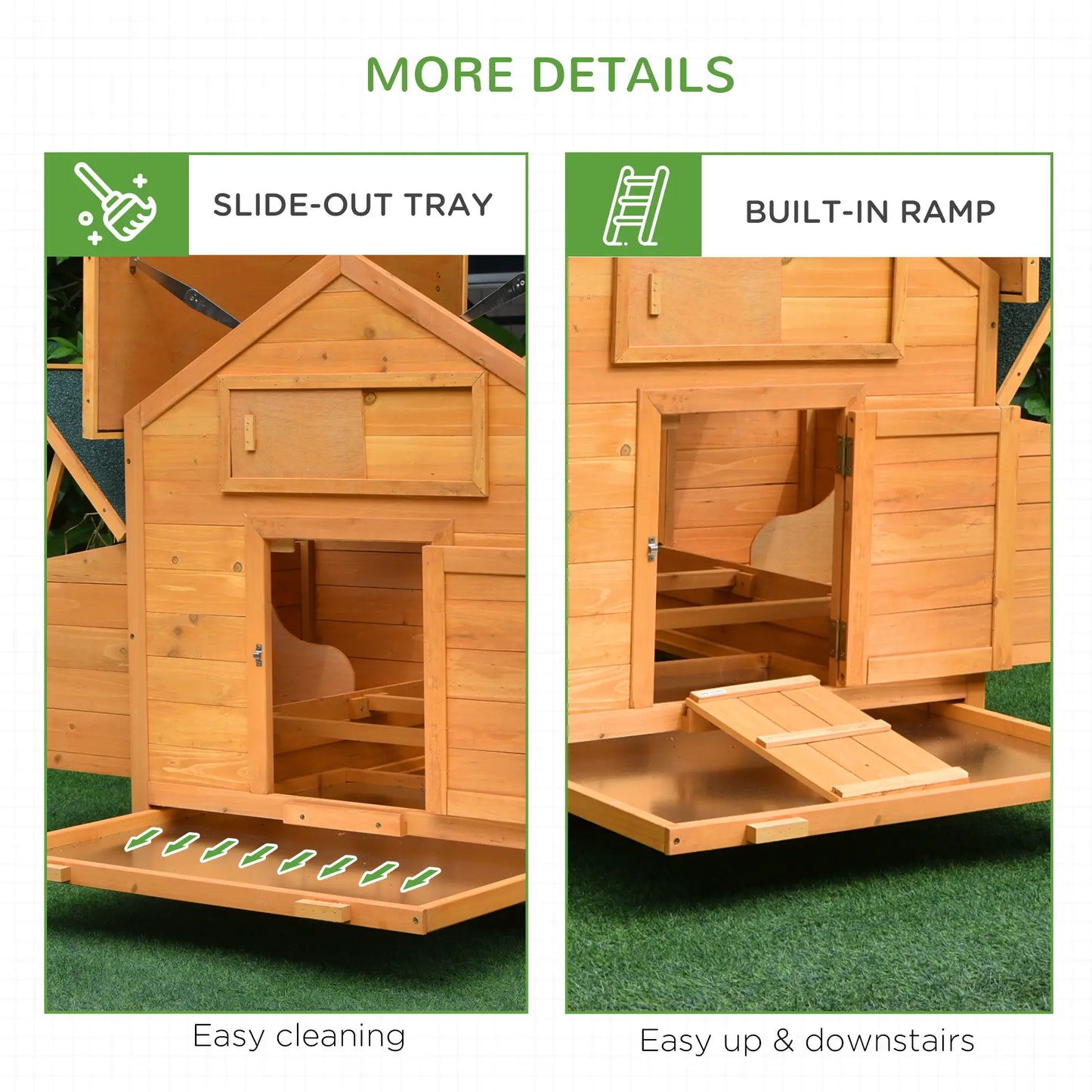 PawHut Wooden Chicken Coop and Run for 4-8 Chickens with Nesting Boxes & Tray