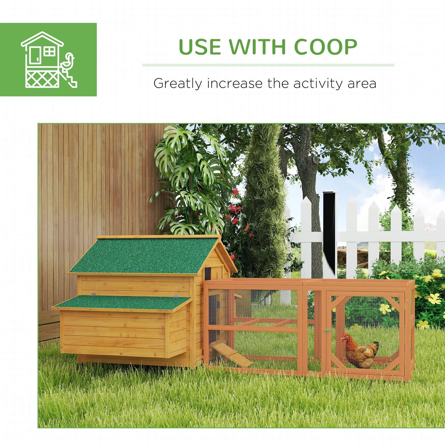PawHut Wooden Chicken Coop and Run for 4-8 Chickens with Nesting Boxes & Tray