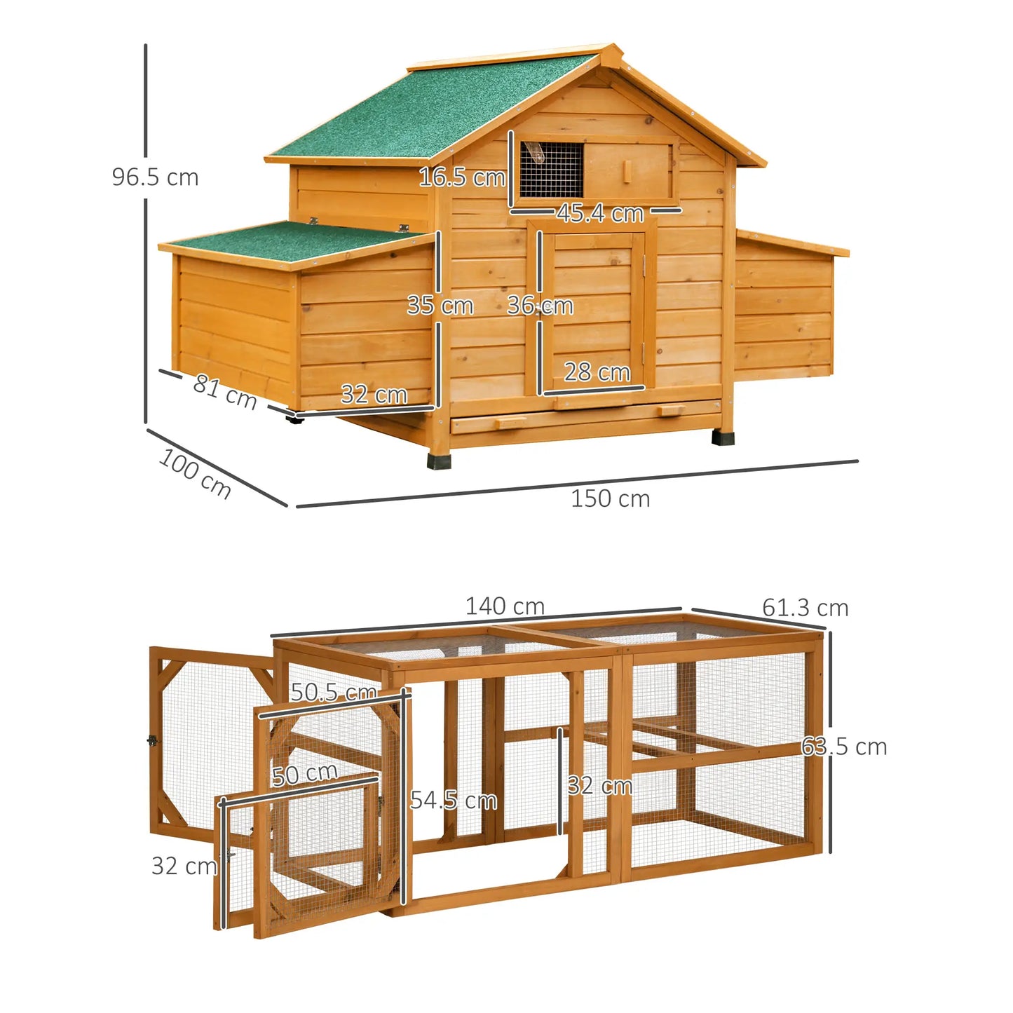 PawHut Wooden Chicken Coop and Run for 4-8 Chickens with Nesting Boxes & Tray
