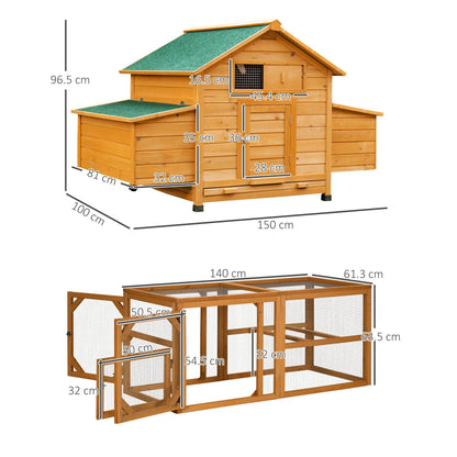 PawHut Wooden Chicken Coop and Run for 4-8 Chickens with Nesting Boxes & Tray