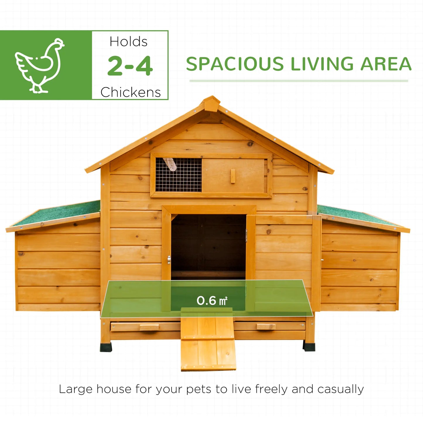 PawHut Wooden Chicken Coop with Nesting Boxes & Removable Tray for 2-4 Chickens